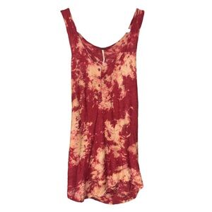 Free People Red Orange Bleach Tie Dye Oversized  Tunic Tank Top Medium